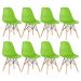 Kit 8 cadeiras Charles Eames Eiffel DSW com pés de madeira clara Verde claro