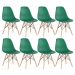 Kit 8 cadeiras Charles Eames Eiffel DSW com pés de madeira clara Verde escuro