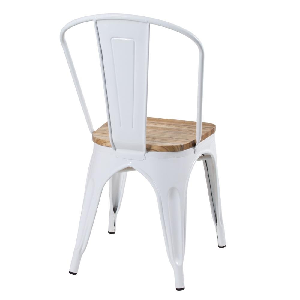 Kit 8 cadeiras Iron Tolix com assento de madeira industrial jantar cozinha Branco