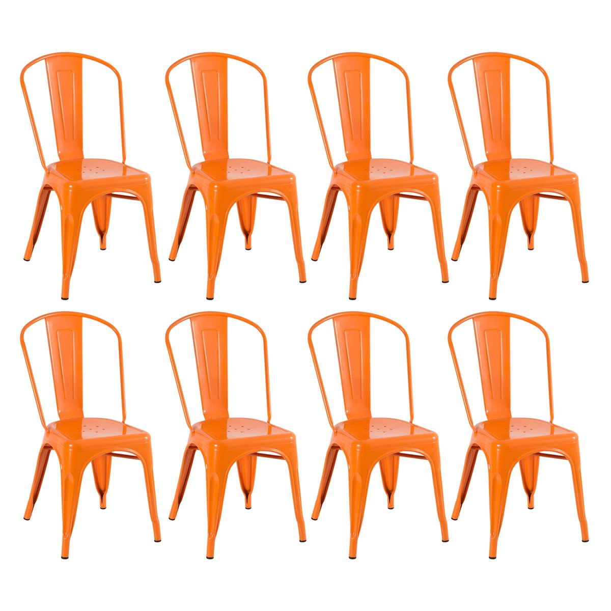 Kit 8 cadeiras Iron Tolix design indutrial jantar cozinha Laranja