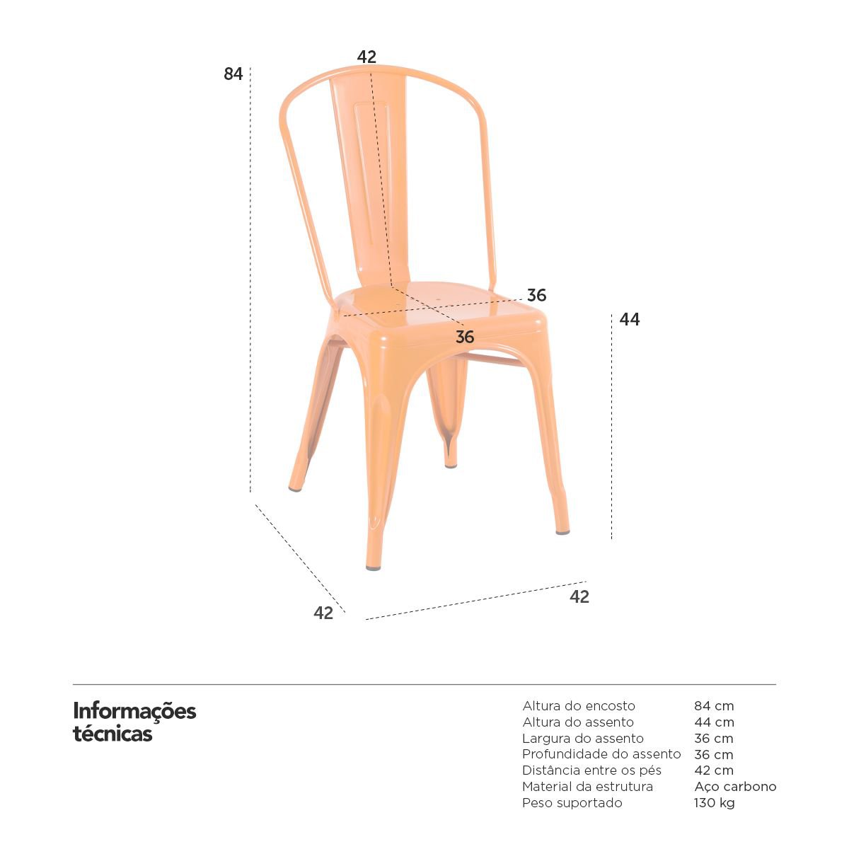 Kit 8 cadeiras Iron Tolix design indutrial jantar cozinha Laranja