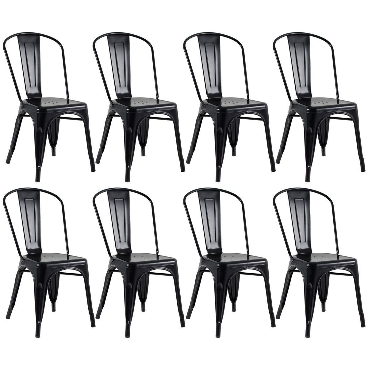 Kit 8 cadeiras Iron Tolix design indutrial jantar cozinha Preto semibrilho