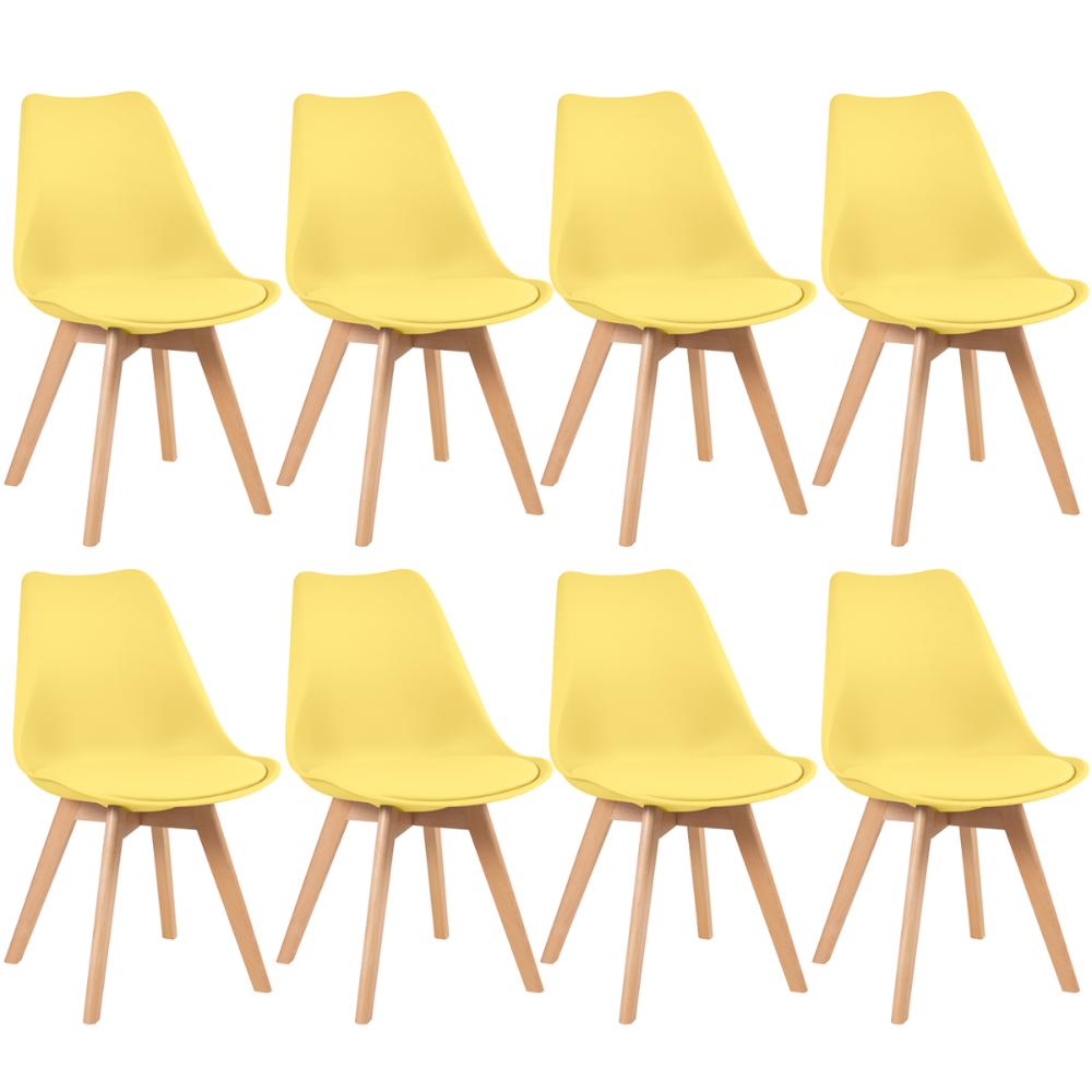 Kit 8 cadeiras Leda com assento estofado Amarelo