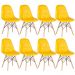Kit 8 cadeiras estofadas Charles Eames Eiffel Botonê com pés de madeira clara Amarelo