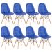 Kit 8 cadeiras estofadas Charles Eames Eiffel Botonê com pés de madeira clara Azul