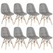 Kit 8 cadeiras estofadas Charles Eames Eiffel Botonê com pés de madeira clara Cinza