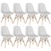 Kit 8 cadeiras estofadas Charles Eames Eiffel Botonê com pés de madeira clara Cinza-claro