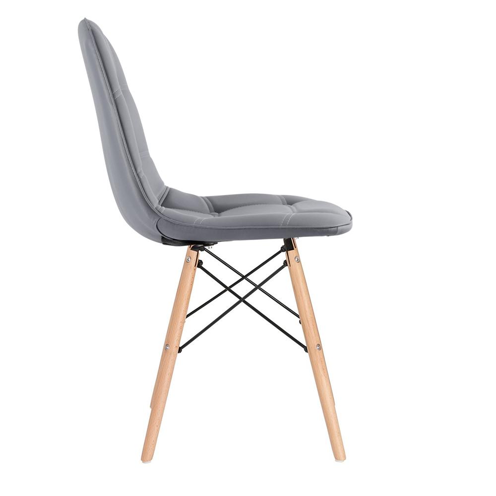 Kit 8 cadeiras estofadas Charles Eames Eiffel Botonê com pés de madeira clara Cinza escuro