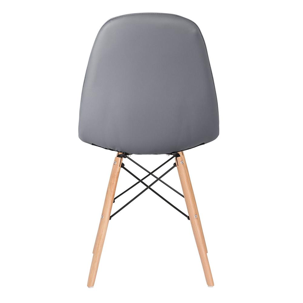 Kit 8 cadeiras estofadas Charles Eames Eiffel Botonê com pés de madeira clara Cinza escuro