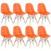 Kit 8 cadeiras estofadas Charles Eames Eiffel Botonê com pés de madeira clara Laranja