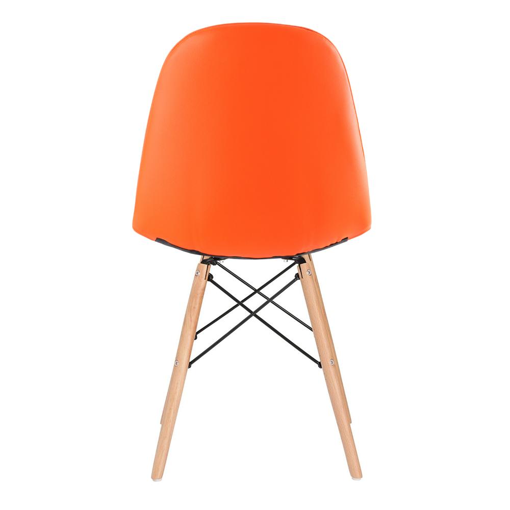 Kit 8 cadeiras estofadas Charles Eames Eiffel Botonê com pés de madeira clara Laranja