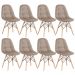 Kit 8 cadeiras estofadas Charles Eames Eiffel Botonê com pés de madeira clara Nude