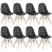 Kit 8 cadeiras estofadas Charles Eames Eiffel Botonê com pés de madeira clara Preto