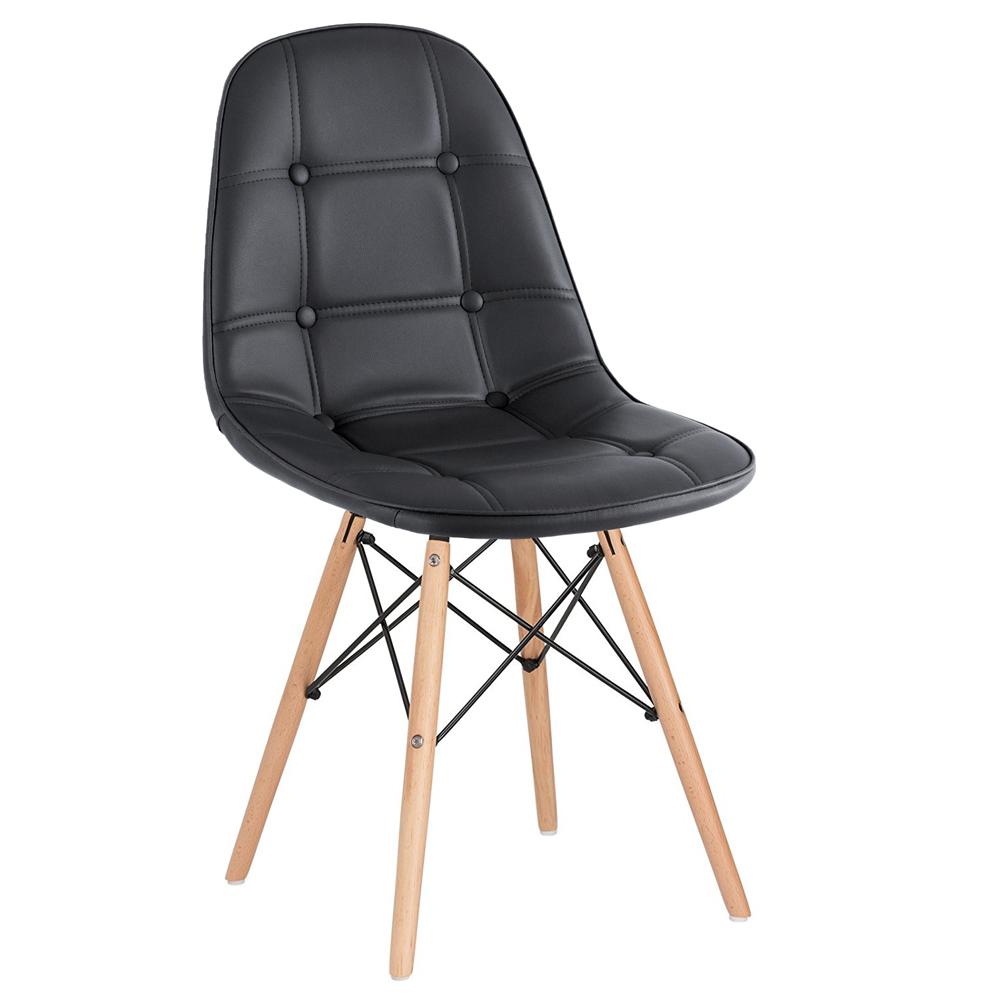 Kit 8 cadeiras estofadas Charles Eames Eiffel Botonê com pés de madeira clara Preto