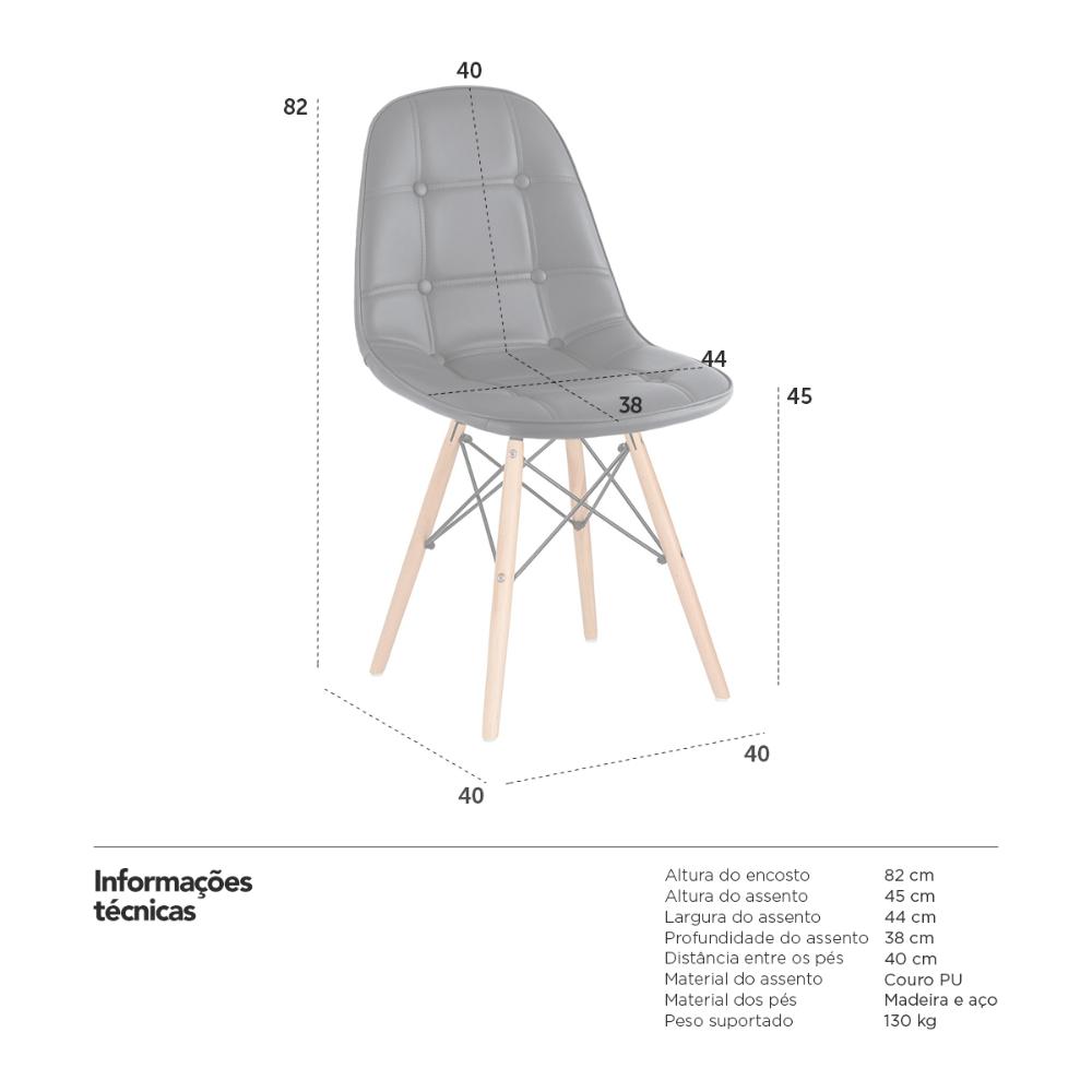 Kit 8 cadeiras estofadas Charles Eames Eiffel Botonê com pés de madeira clara Preto