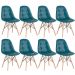 Kit 8 cadeiras estofadas Charles Eames Eiffel Botonê com pés de madeira clara Turquesa