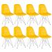 Kit 8 cadeiras estofadas Charles Eames Eiffel Botonê com pés de metal cromado Amarelo
