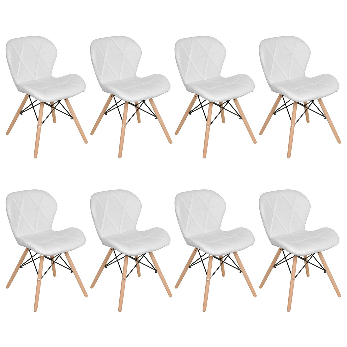 Kit 8 cadeiras estofadas Charles Eames Eiffel Slim Wood confort Branco