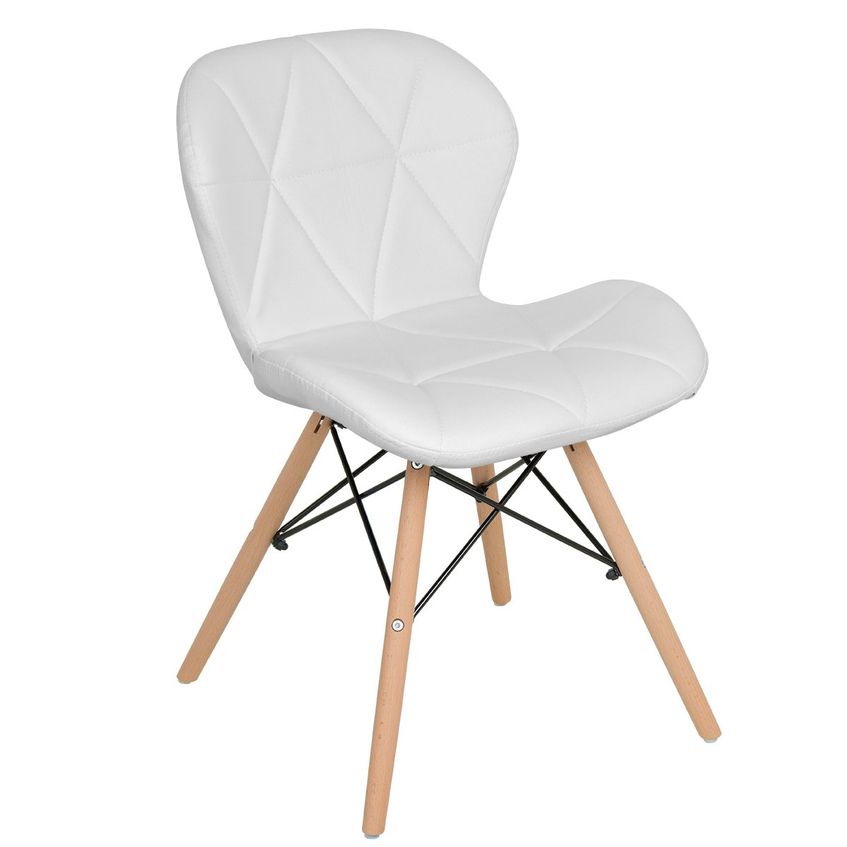Kit 8 cadeiras estofadas Charles Eames Eiffel Slim Wood confort Branco