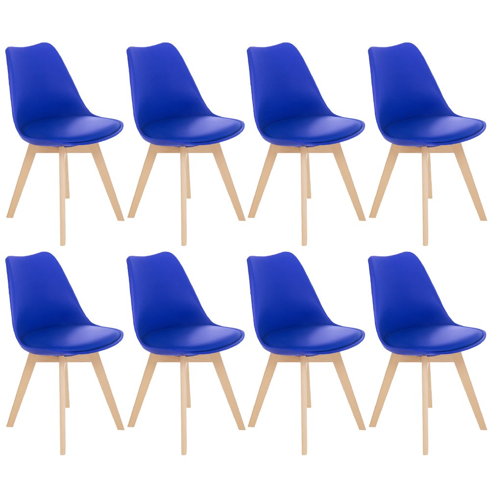 Kit 8 cadeiras jantar cozinha Leda Eames com assento estofado Azul Bic