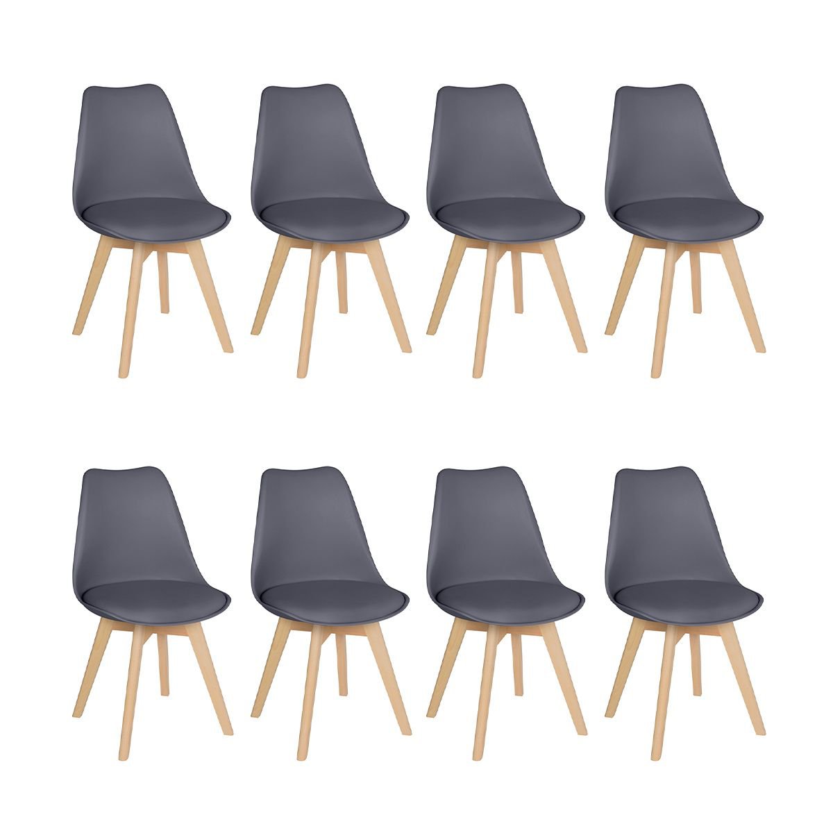 Kit 8 cadeiras jantar cozinha Leda Eames com assento estofado Fendi