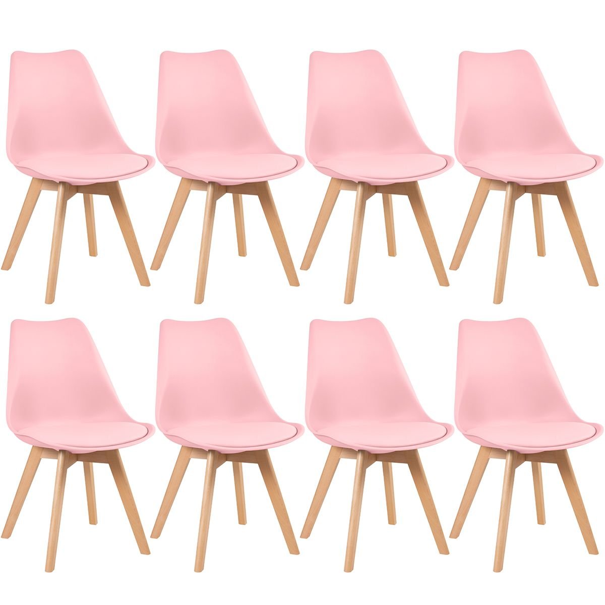 Kit 8 cadeiras jantar cozinha Leda Eames com assento estofado Rosa claro