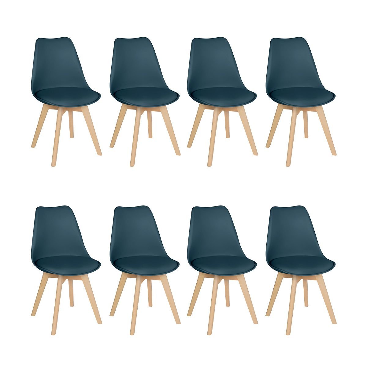Kit 8 cadeiras jantar cozinha Leda Eames com assento estofado Turquesa