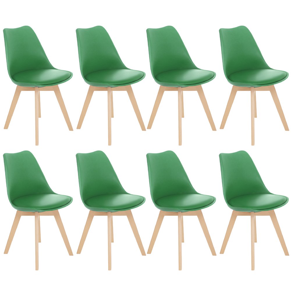 Kit 8 cadeiras jantar cozinha Leda Eames com assento estofado Verde bandeira
