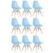 Kit 9 cadeiras Charles Eames Eiffel DSW com pés de madeira clara Azul claro - Assento nacional - DESATIVADO