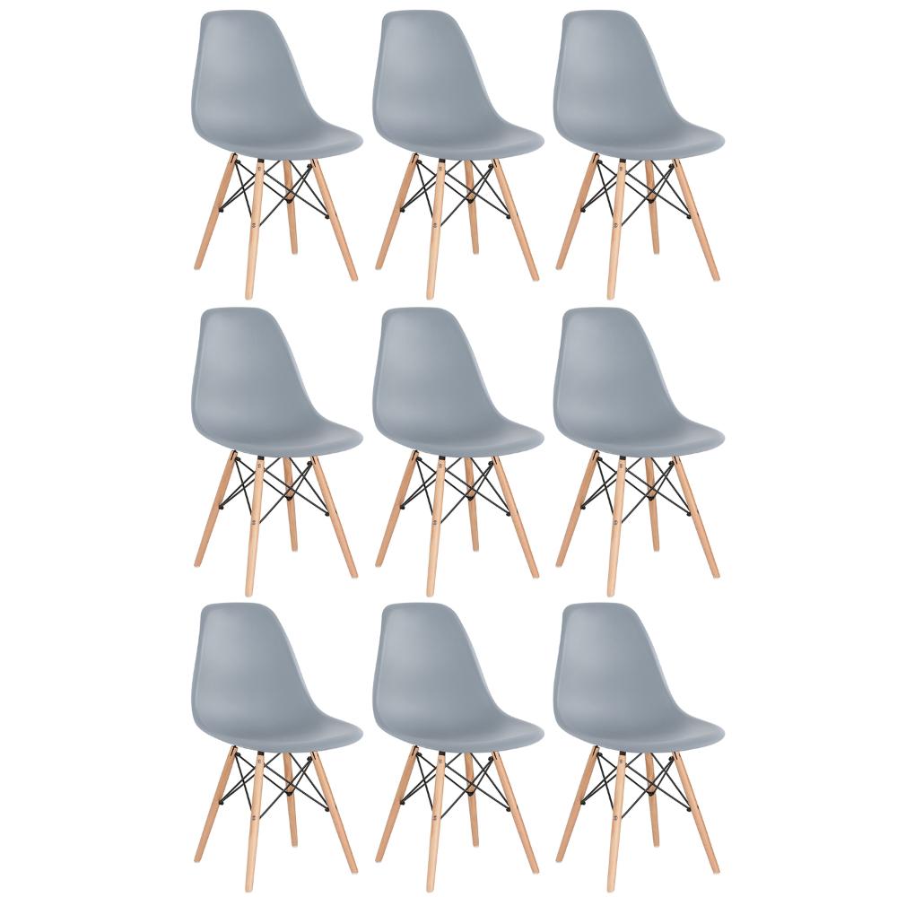 Kit 9 cadeiras Charles Eames Eiffel DSW com pés de madeira clara Cinza médio - Assento nacional - DESATIVADO