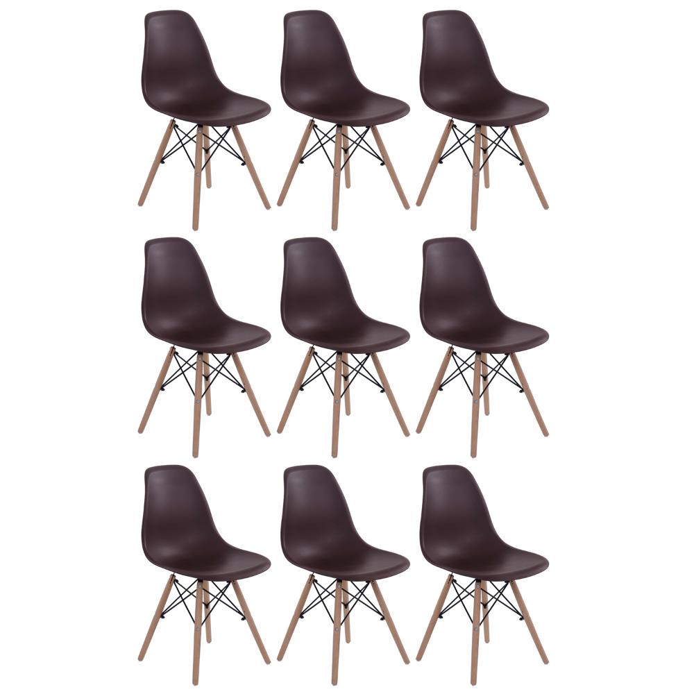 Kit 9 cadeiras Charles Eames Eiffel DSW com pés de madeira clara Marrom - Assento nacional - DESATIVADO