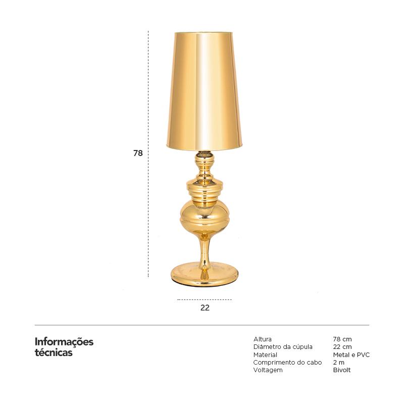 Luminária de mesa - Abajur - Josephine - Dourado