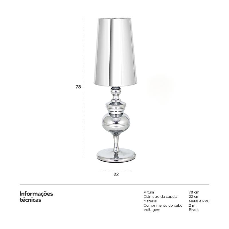 Luminária de mesa - Abajur - Josephine - Prata