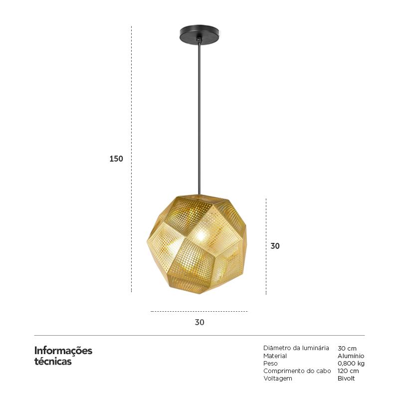 Luminária pendente Etch - Cairo - 30 cm - Dourado