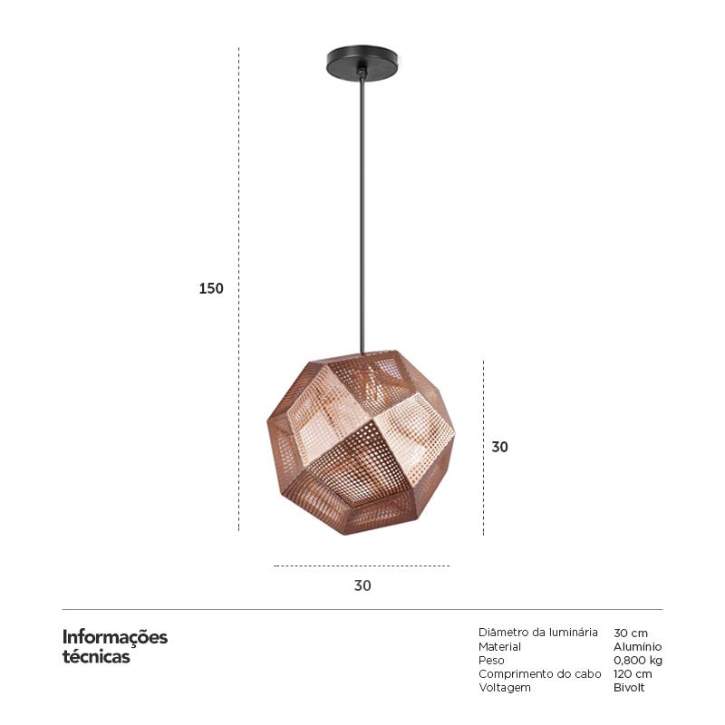 Luminária pendente Etch Cairo 30 cm Bronze