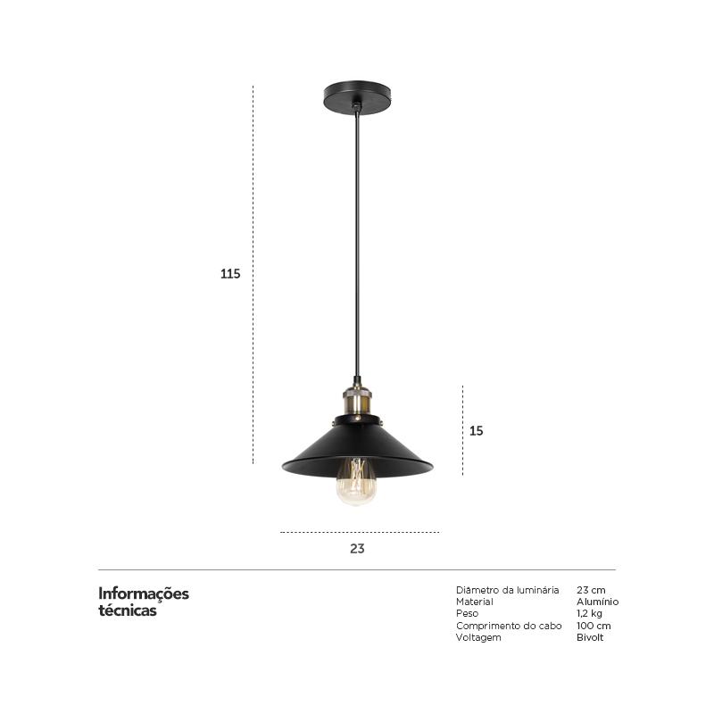 Luminária pendente Loft Hat Chapéu Retro