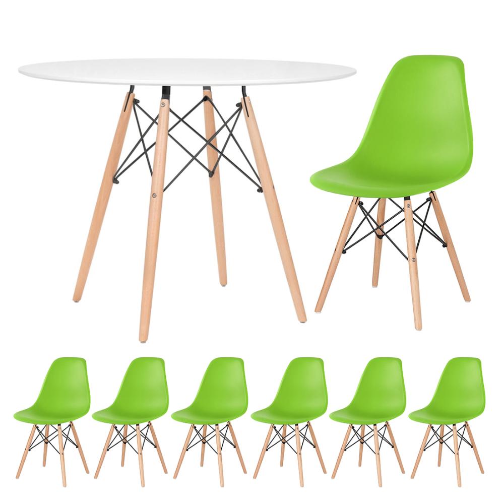 Mesa Eames 100 cm branco + 6 cadeiras Eiffel DSW Verde claro