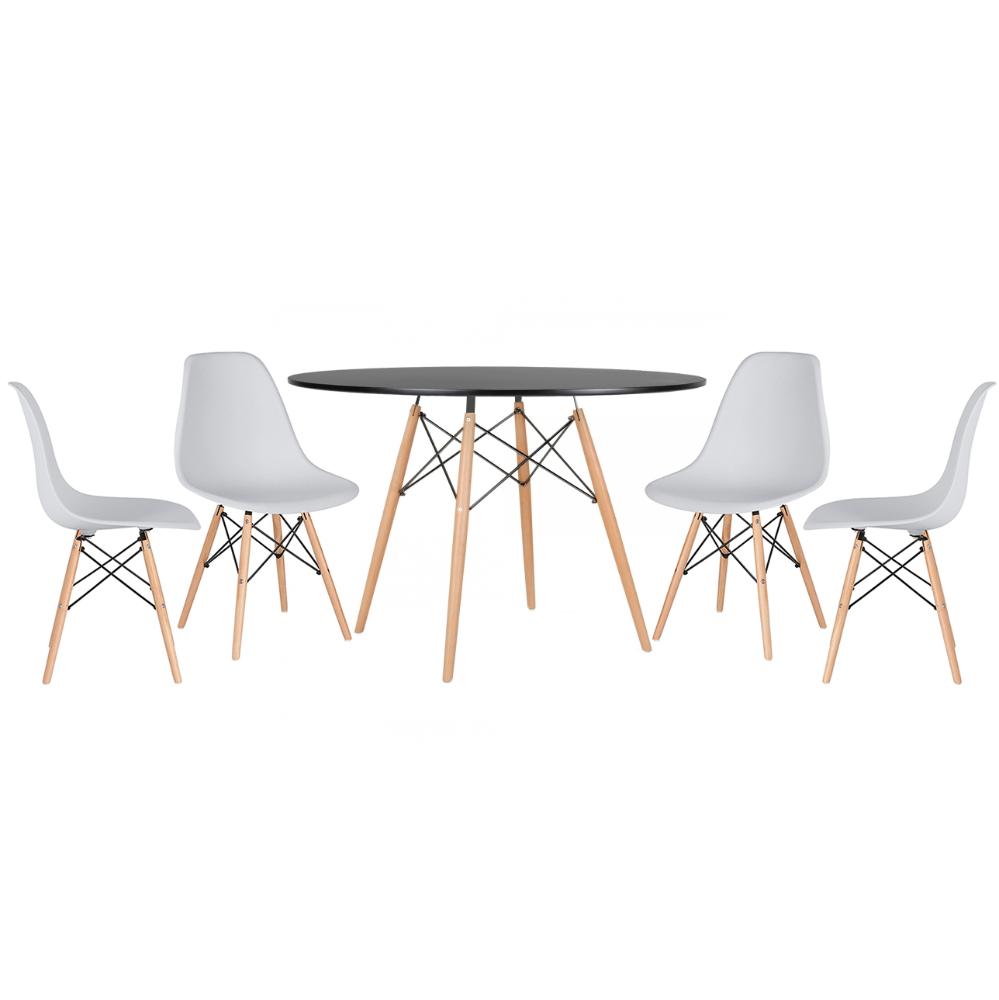 Mesa Eames 120 cm preto + 4 cadeiras Eiffel DSW Cinza claro