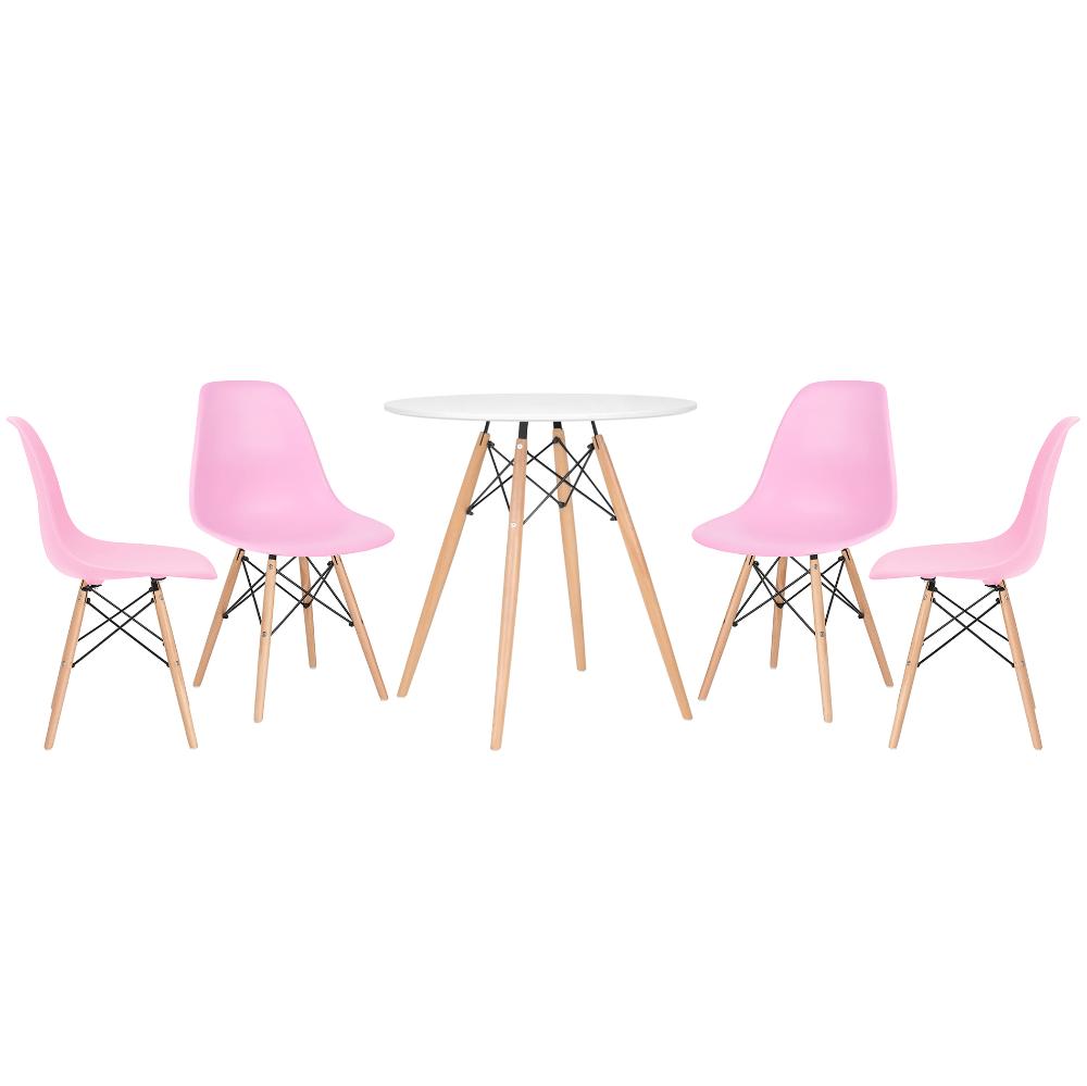 Mesa Eames 70 cm branco + 4 cadeiras Eiffel DSW Rosa claro