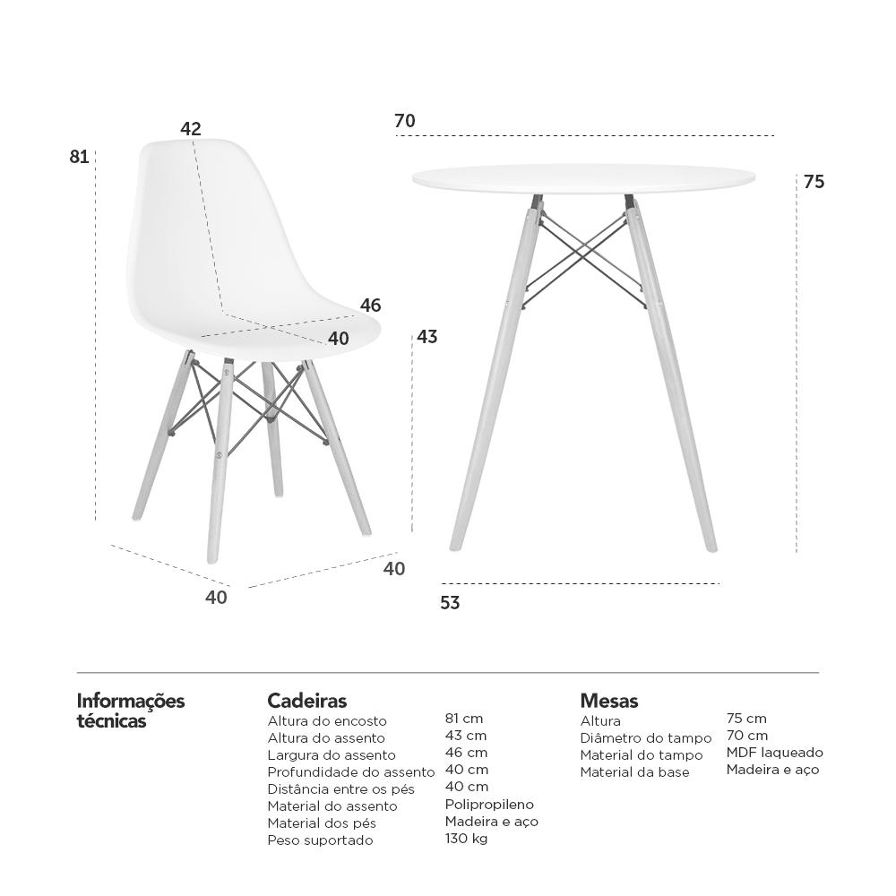 Mesa Eames 70 cm branco + 4 cadeiras Eiffel DSW Rosa claro