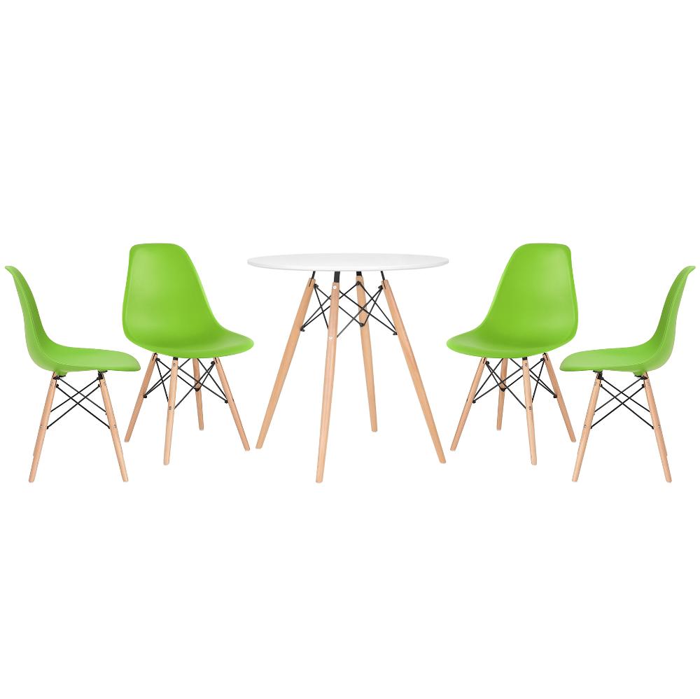 Mesa Eames 70 cm branco + 4 cadeiras Eiffel DSW Verde claro