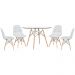Mesa Eames com tampo de vidro 120 cm + 4 cadeiras estofadas Eiffel Botonê Cinza claro