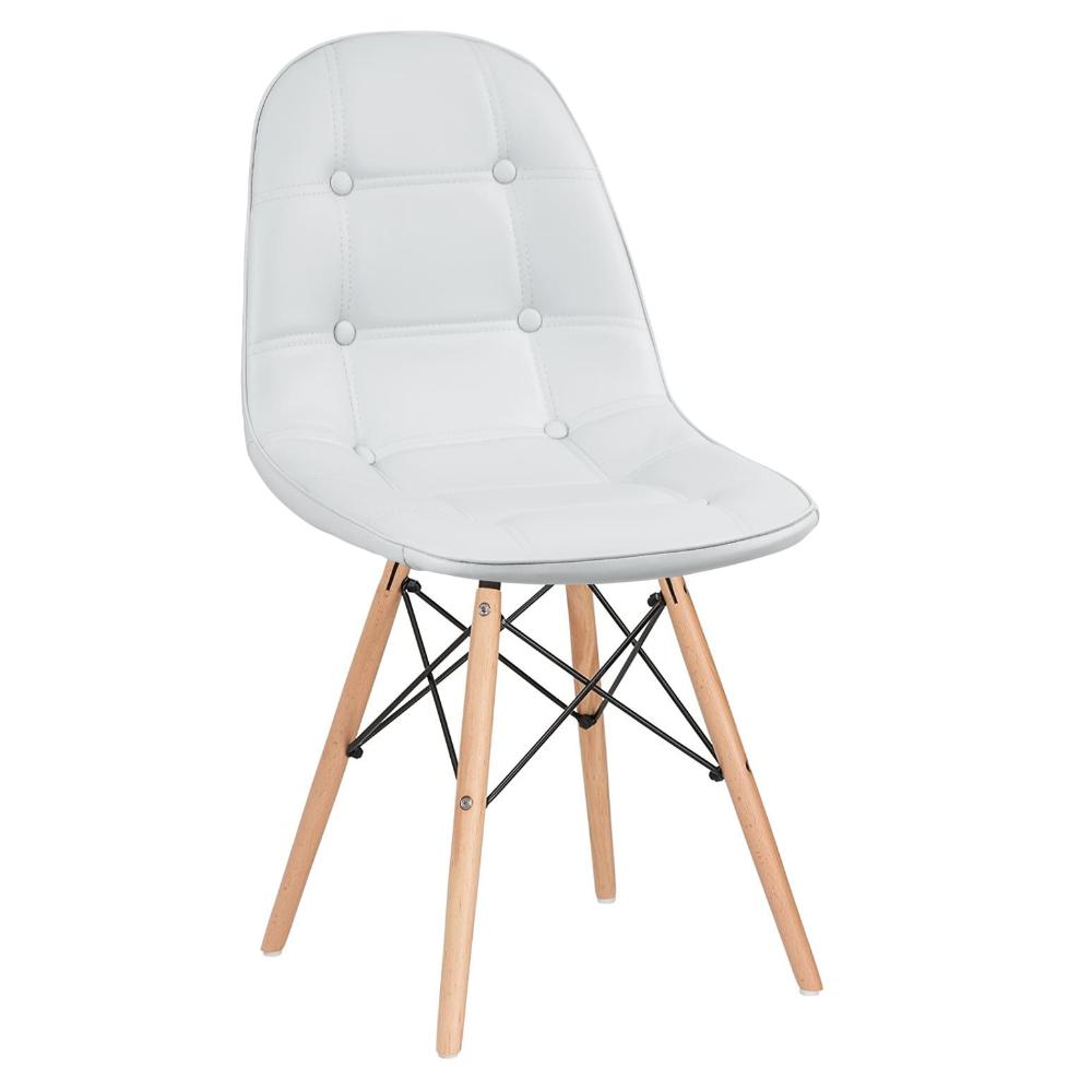 Mesa Eames com tampo de vidro 120 cm + 4 cadeiras estofadas Eiffel Botonê Cinza claro