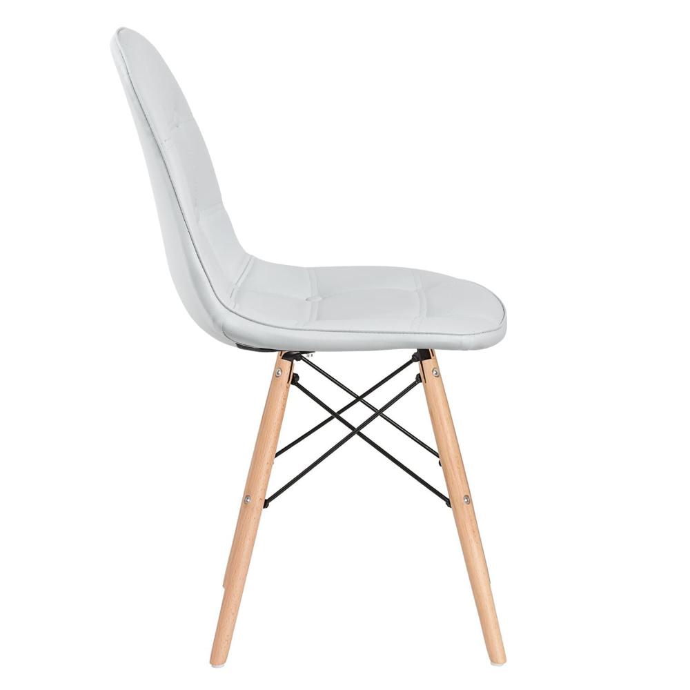 Mesa Eames com tampo de vidro 120 cm + 4 cadeiras estofadas Eiffel Botonê Cinza claro