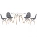 Mesa Eames com tampo de vidro 120 cm + 4 cadeiras estofadas Eiffel Botonê Cinza escuro