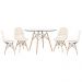Mesa Eames com tampo de vidro 120 cm + 4 cadeiras estofadas Eiffel Botonê Creme