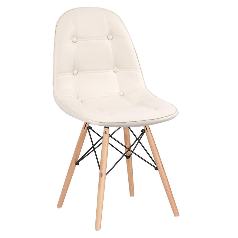 Mesa Eames com tampo de vidro 120 cm + 4 cadeiras estofadas Eiffel Botonê Creme