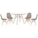 Mesa Eames com tampo de vidro 120 cm + 4 cadeiras estofadas Eiffel Botonê Nude