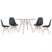 Mesa Eames com tampo de vidro 120 cm + 4 cadeiras estofadas Eiffel Botonê Preto