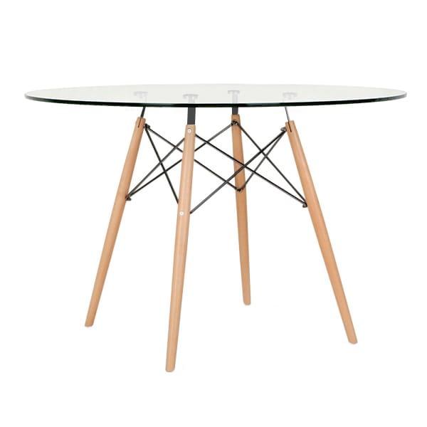 Mesa Eames com tampo de vidro 120 cm + 4 cadeiras estofadas Eiffel Botonê Turquesa